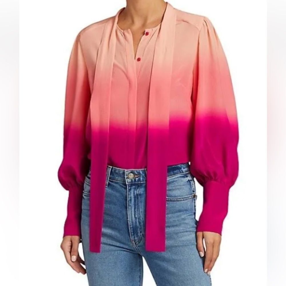 NWT TANYA TAYLOR Susan Ombré Silk Tieneck Blouse top pink $395 Sz 4 - Picture 3 of 8
